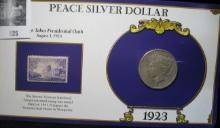 1923 S U.S. Peace Silver Dollar in a special holder with Coolidge Takes Presidential Oath August 3,