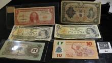 (2) Series 1973 $1 obsolete Canada Banknote; One Peso Central Bank of the Domenican Republic; uniden