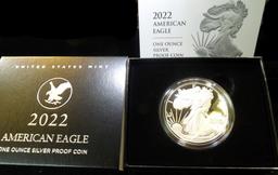 2022 W American Eagle One Ounce .999 Silver Proof in original box of issue with C.O.A.