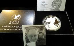 2022 W American Eagle One Ounce .999 Silver Proof in original box of issue with C.O.A.