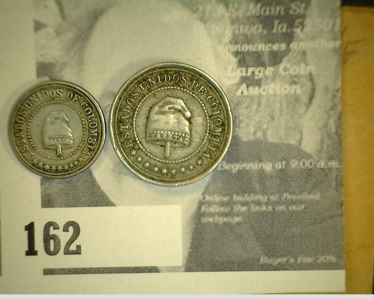 United States of Colombia 1881 coin pair: Dos y medio Centavos & Dos I Medio Centavos.