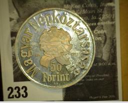 1973 Hungary Petofi Sandor, Magyar Nepkoztarsasag, 50 Forint, Silver, (20.1 grams),  0.640 Silver (0