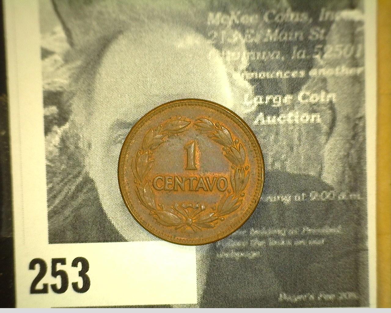 1928 Ecuador One Centavos, Red-brown Uncirculated.