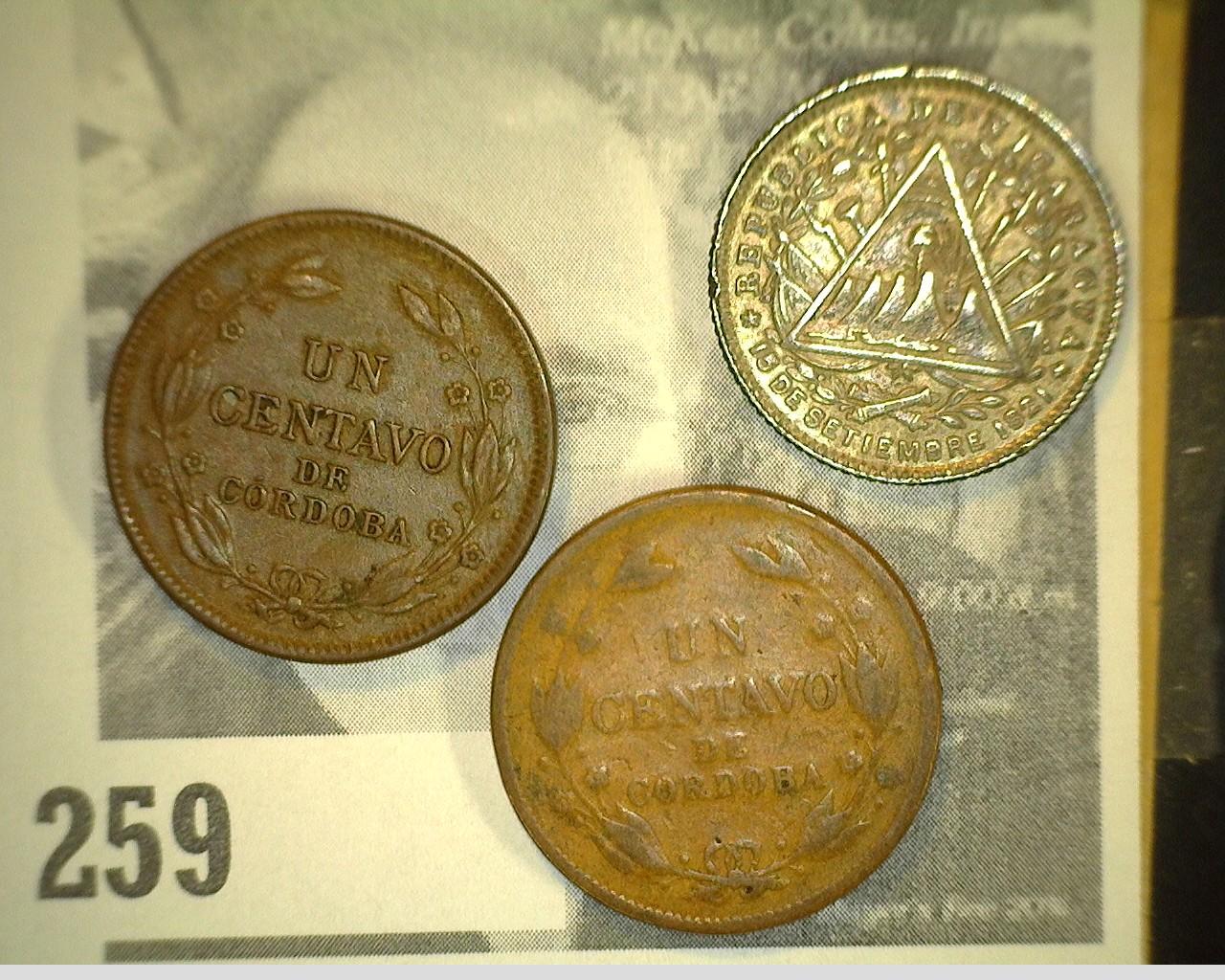 1924 & 38 Nicaraugua Centavos & 1887H Nicaragua Silver 10 Centavos, EF.