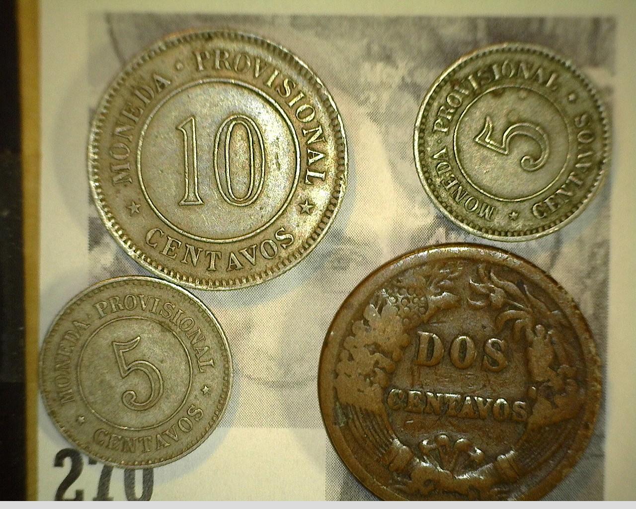 Peru: 1876 Two Cent; 1879 & 1880 Five Cent; & 1880 Ten Cent.