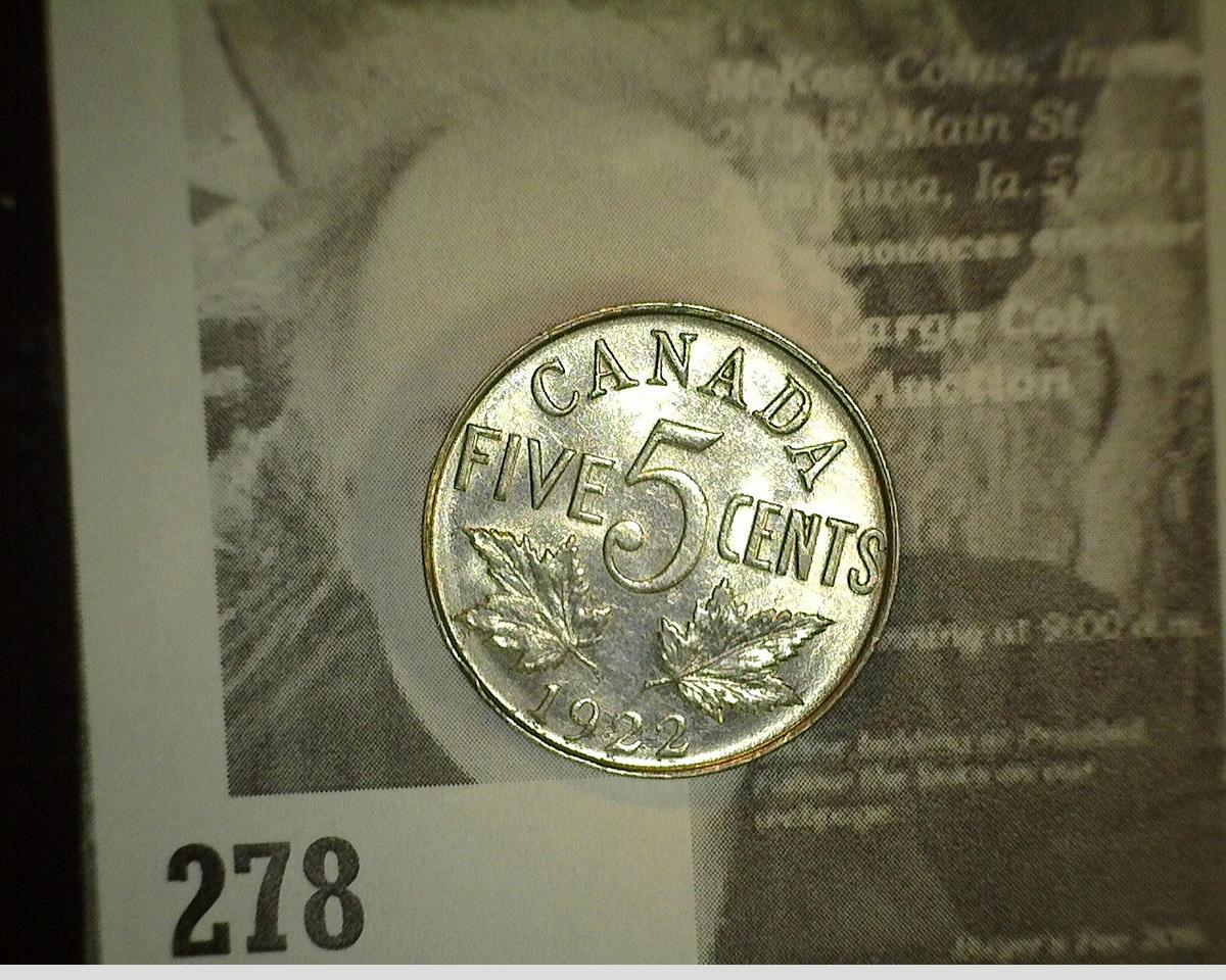 1922 Canada George V "Beaver" Nickel, Brilliant Uncirculated.
