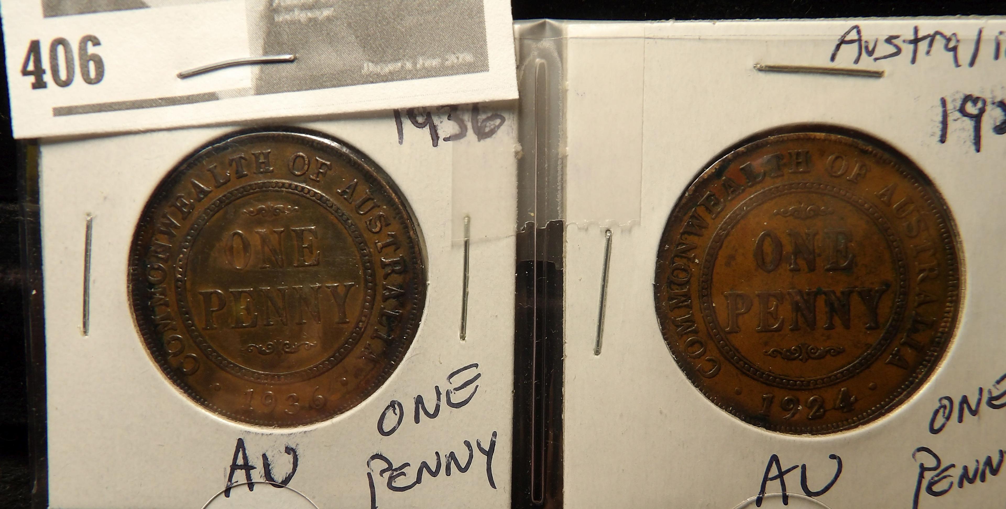 1924 Australia One Penny - AU & 1936 Australia One Penny - AU