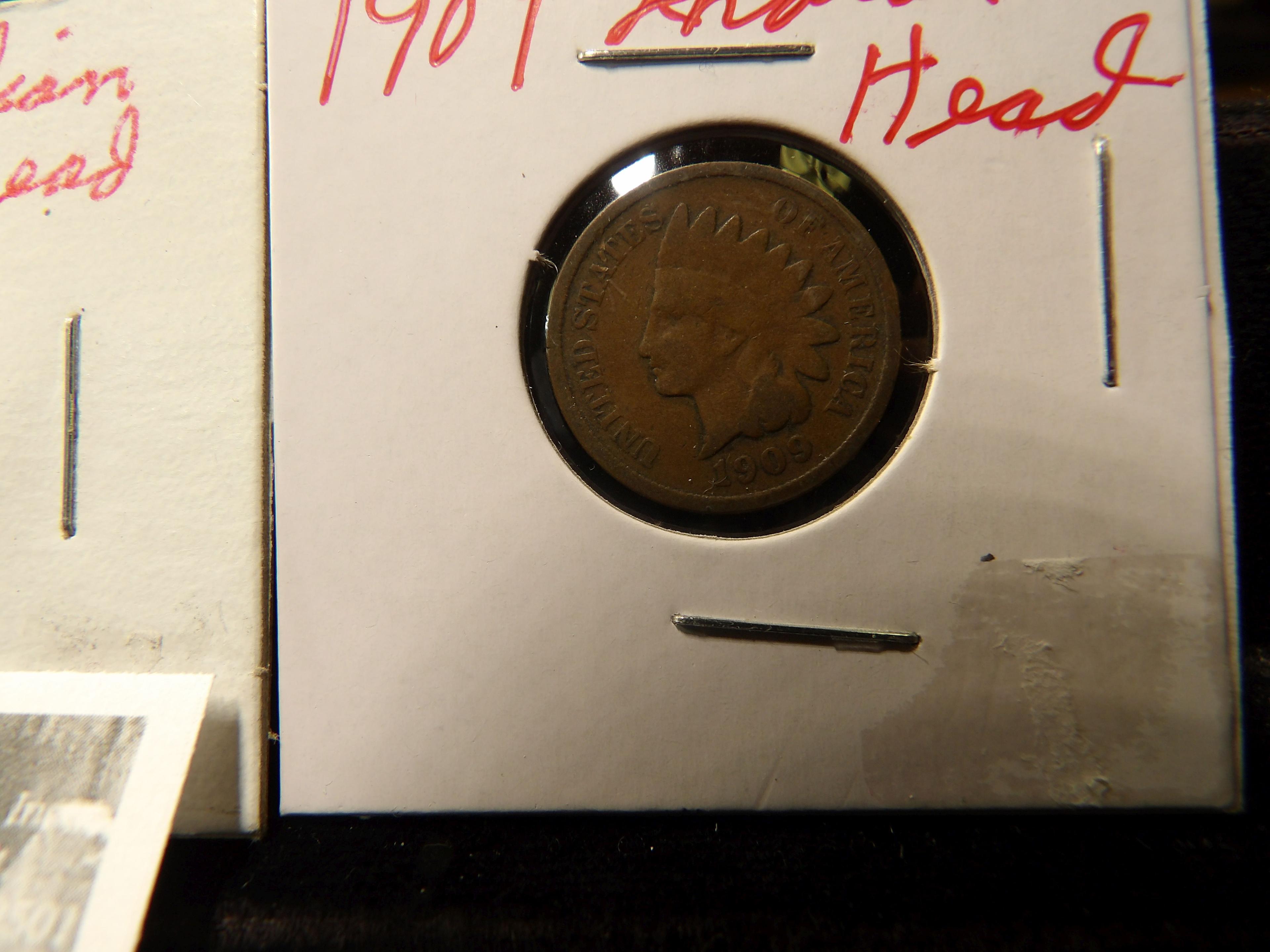 1976 D Gold-plated Kennedy Half Dollar; 1888 & 1909 Indian Head Cents.