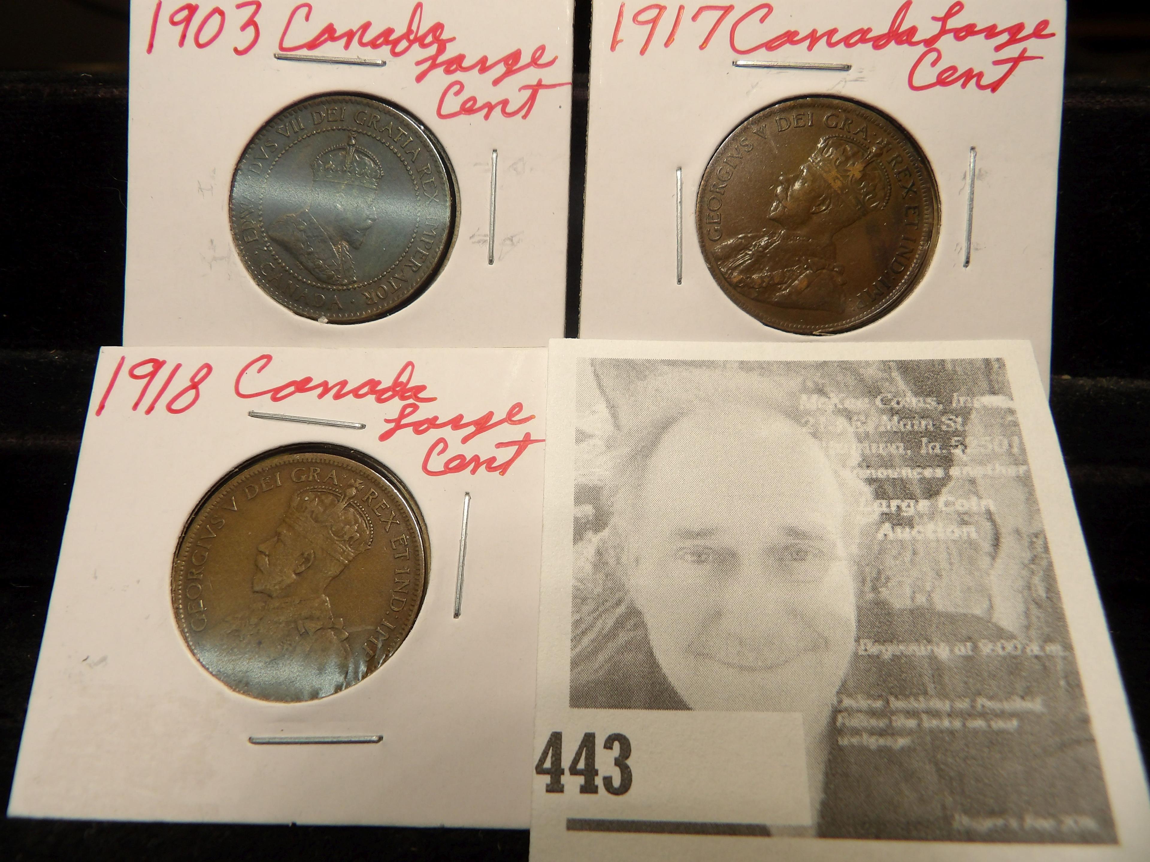 1903, 1917, & 1918 Canada Large Cents.