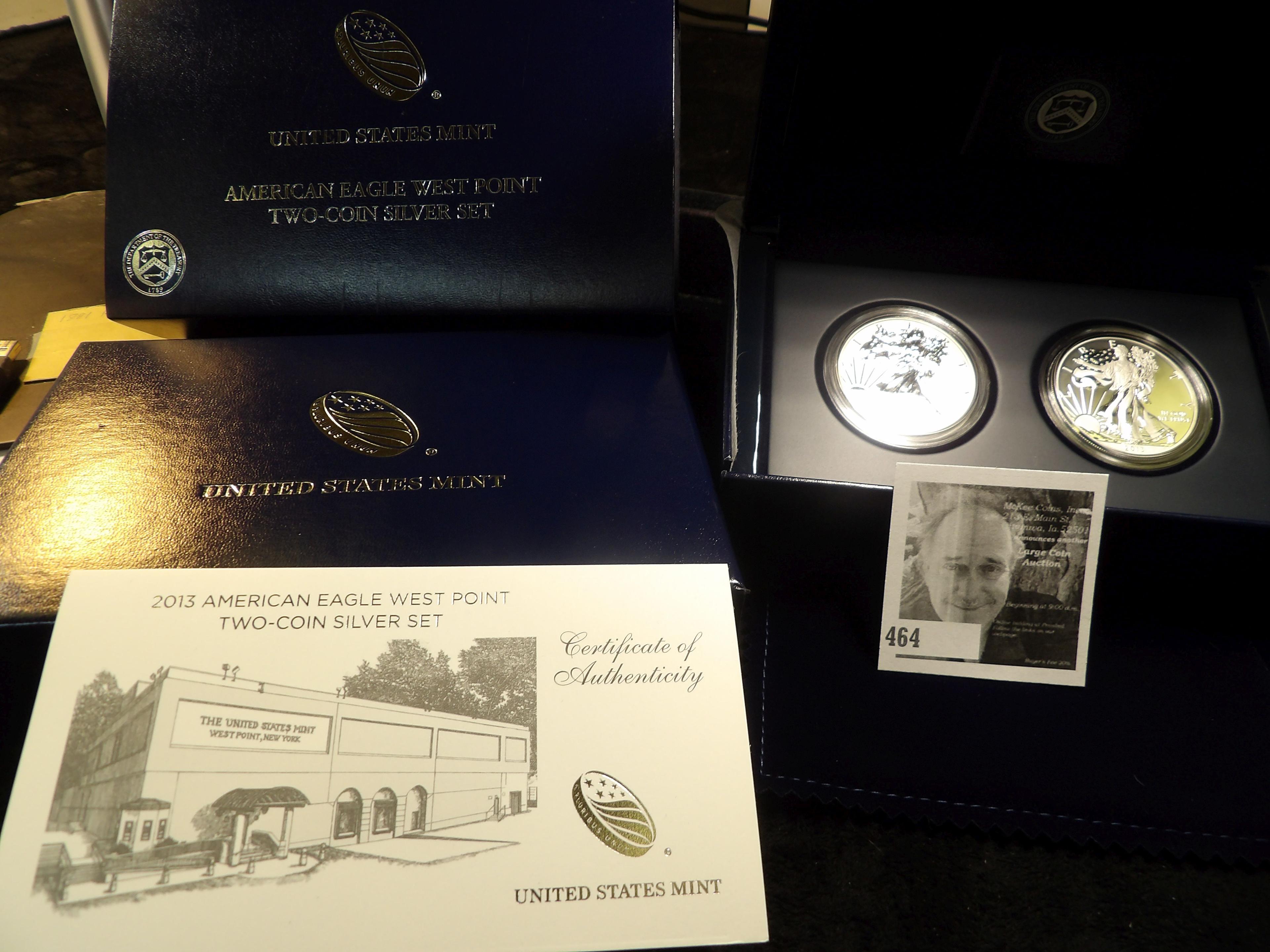 2013 West Point American Eagle Two-Coin Silver Set with COA in original Box of Issue, includes the S