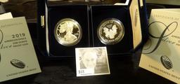 Pair of 2019 S U.S. Proof Silver Eagle Silver Dollars in original boxes of issue with C.O.A.s.