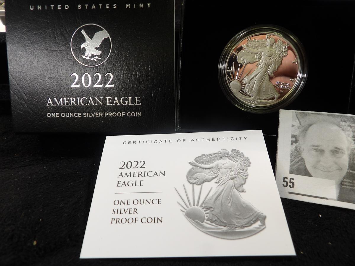 2022 W American Eagle One Ounce .999 Silver Proof in original box of issue with C.O.A.