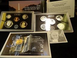 2019 10-piece U.S. Mint Silver Proof Set, plus 2019W Reverse Proof Cent in original box of issue.