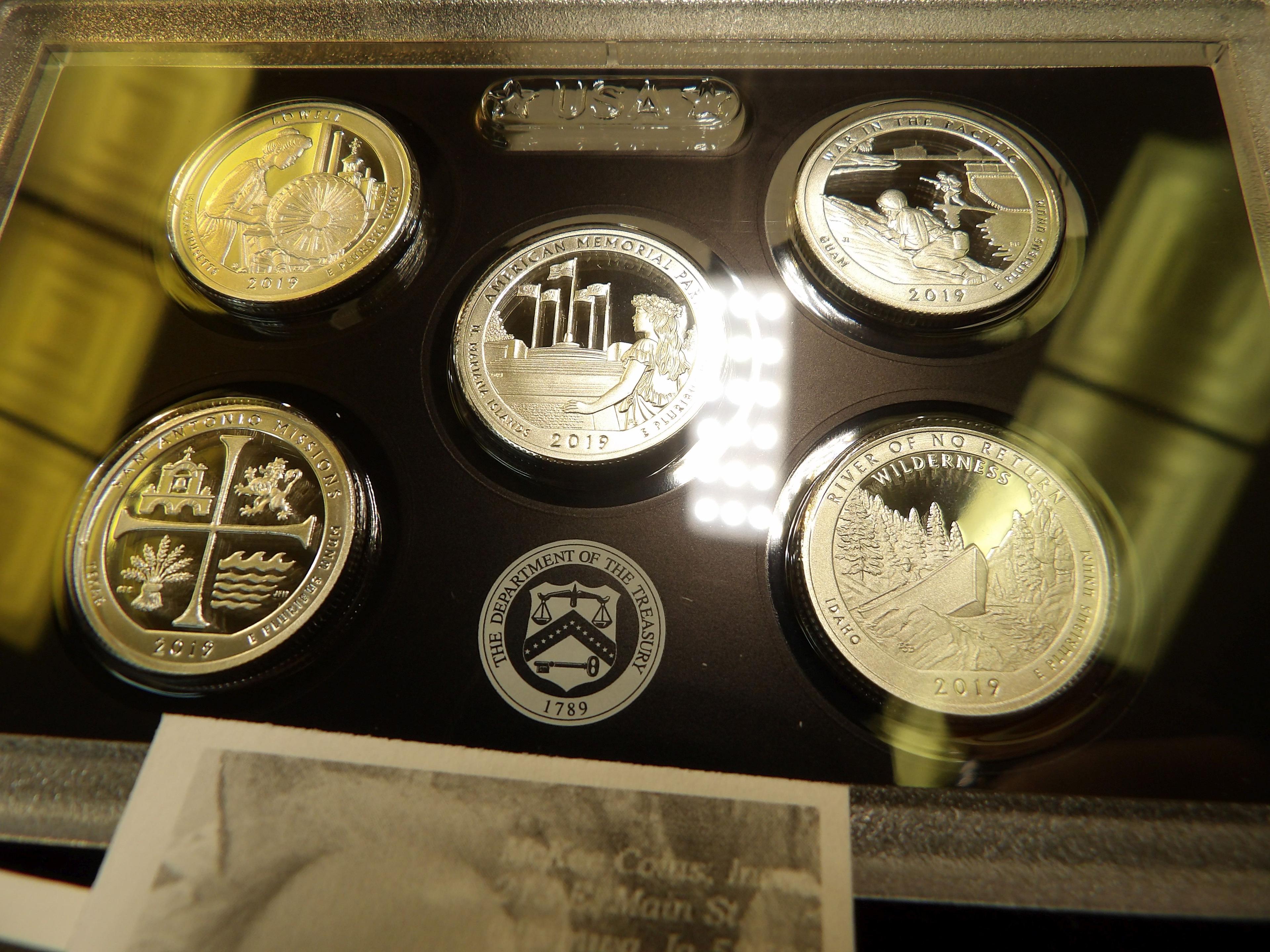 2019 10-piece U.S. Mint Silver Proof Set, plus 2019W Reverse Proof Cent in original box of issue.