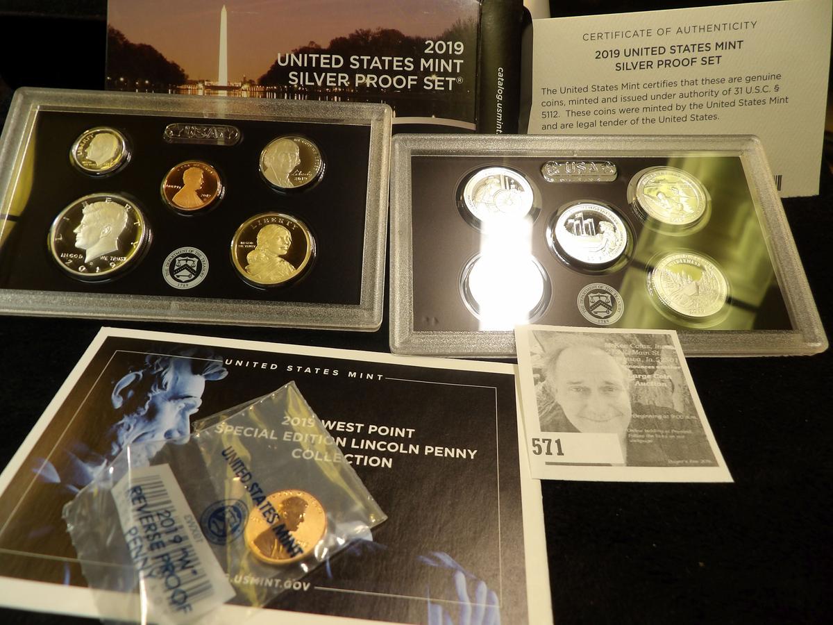 2019 10-piece U.S. Mint Silver Proof Set, plus 2019W Reverse Proof Cent in original box of issue.