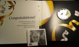 2022 W "Congratulations!" American Eagle One Ounce .999 Silver Proof in original packet of issue wit