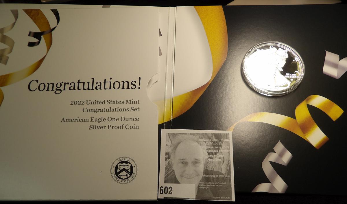 2022 W "Congratulations!" American Eagle One Ounce .999 Silver Proof in original packet of issue wit