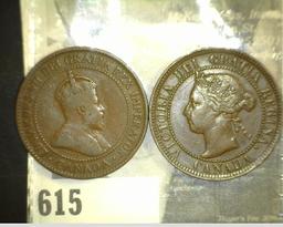 1894 Queen Victoria & 1906 Edward VII Canada Large Cents.