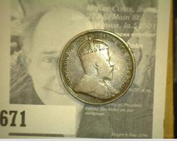 1904 King Edward VII Canada Silver Quarter, Fine.