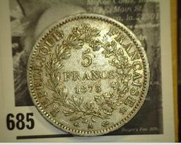 1873 A Republic of France Third Republic Silver Five Francs depicting Hercules surrounded by Hand Ma
