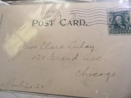 Approximately 900 Old Post Cards in a Postal Card box. Many have interesting Post Marks and cancelle