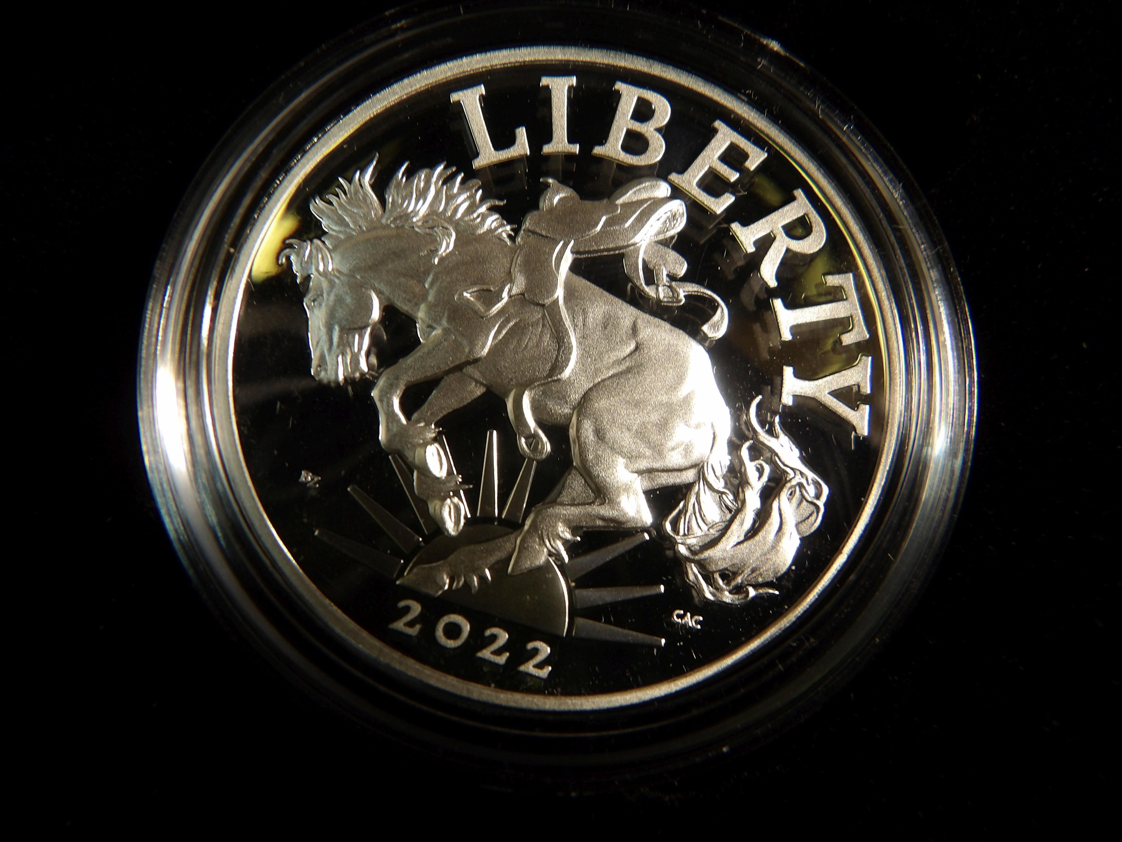 2022 American Liberty "Bucking Bronco" Silver One Ounce .999 Medal issued by the Philadelphia Mint.