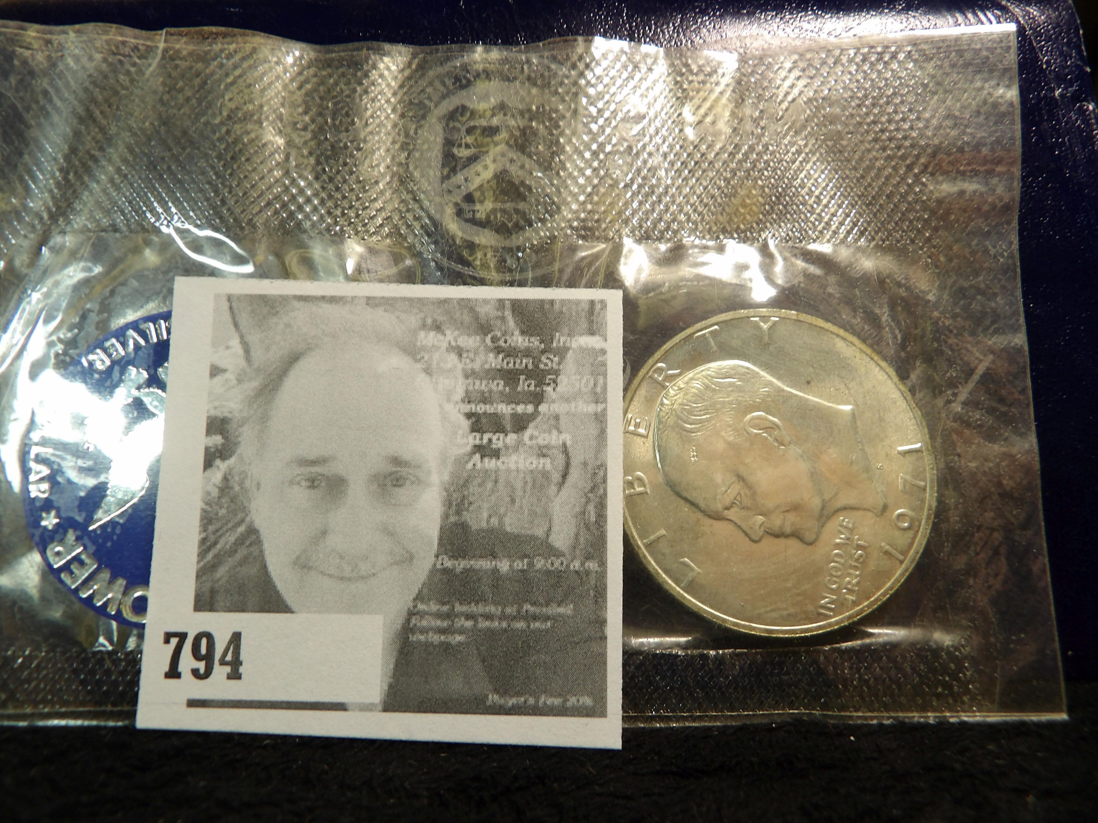 1971 S U.S. Silver Eisenhower Dollar in original blue pack of issue.
