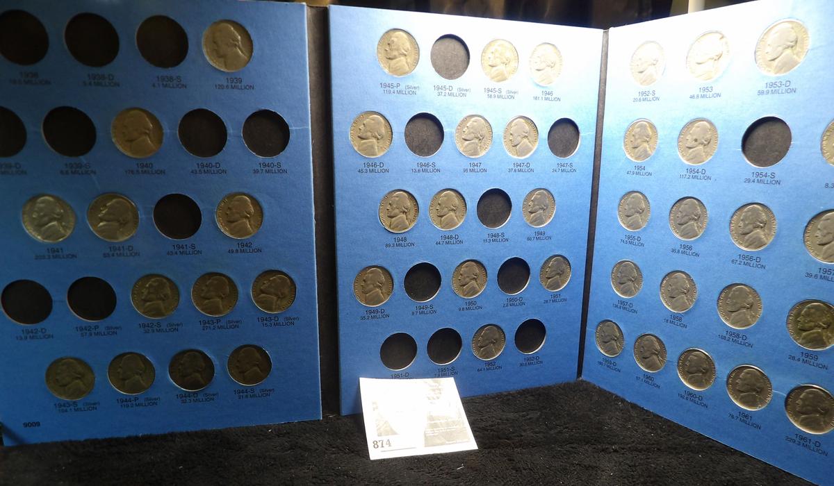 1939-1961 Partial Set of Jefferson Nickels in a blue Whitman Folder.