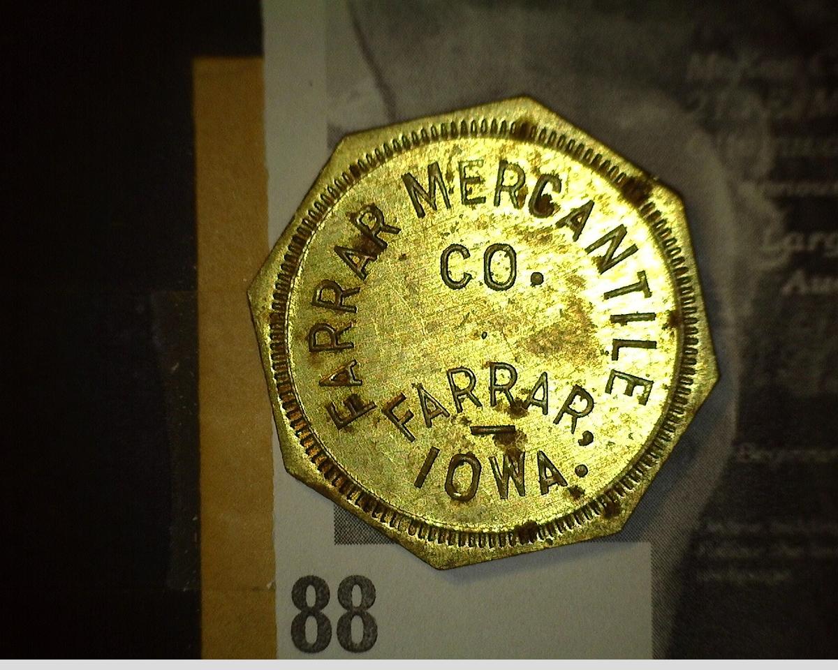 FARRAR MERCANTILE/CO./FARRAR,/IOWA., GOOD FOR/50c/IN TRADE, br., oct., 29mm.