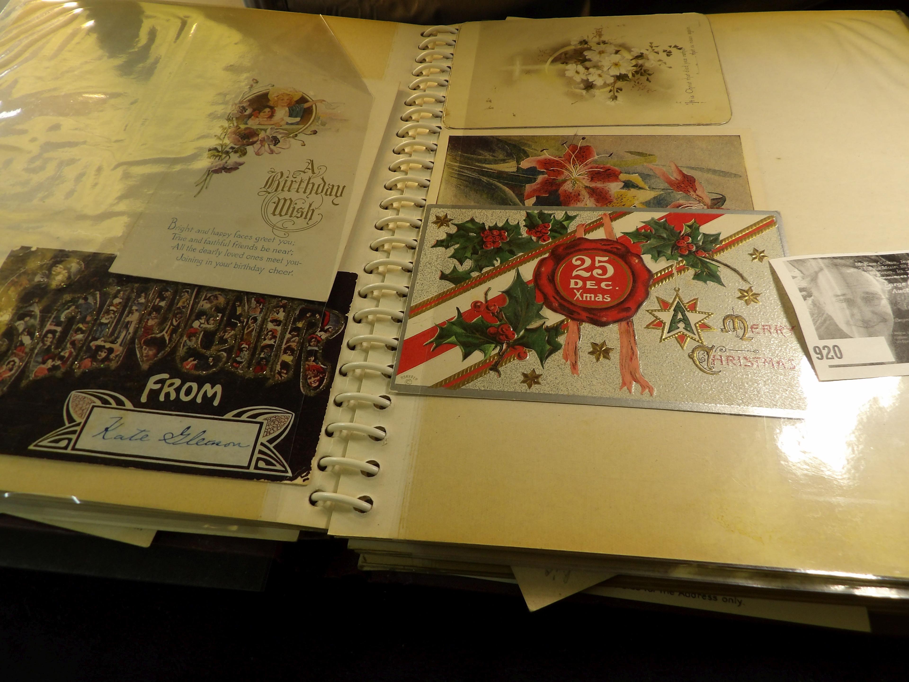 Large Album full of Christmas, Birthday, and other Post Cards. A nice, very old selection that someo