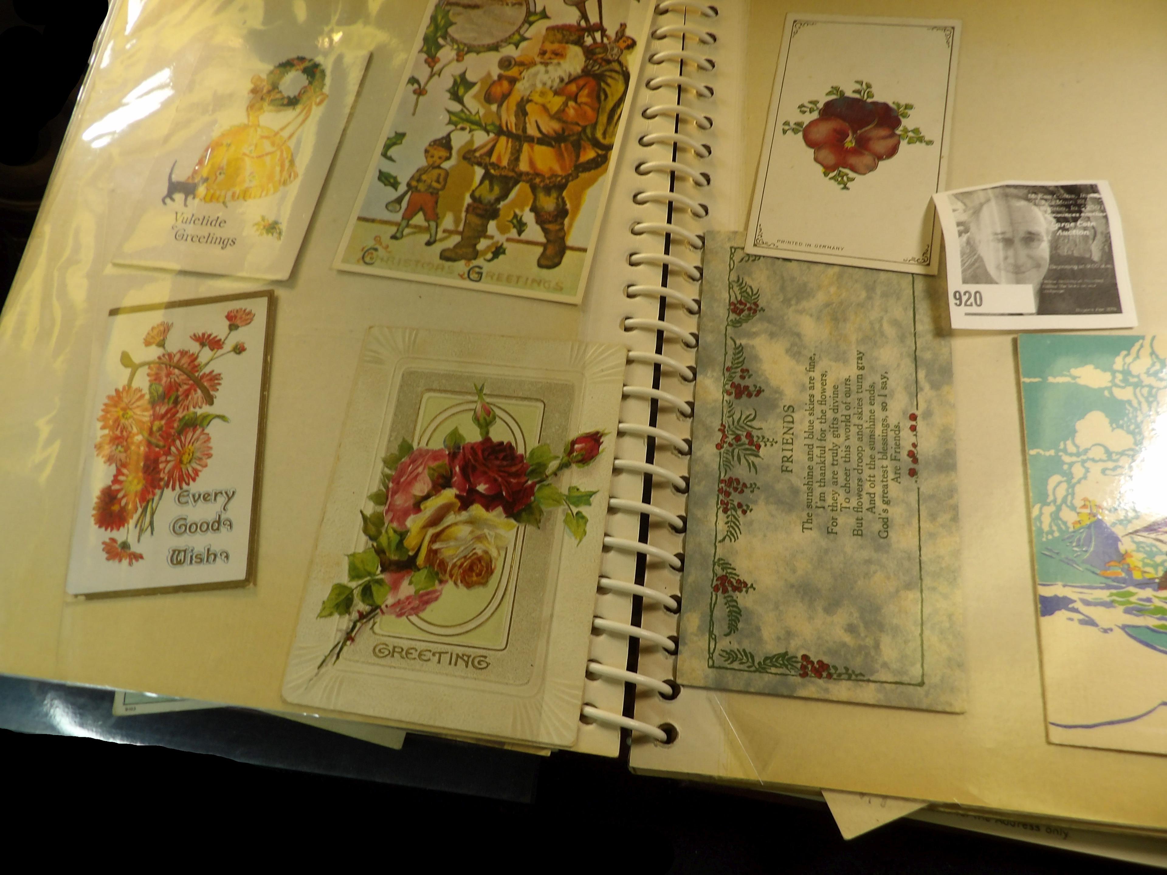 Large Album full of Christmas, Birthday, and other Post Cards. A nice, very old selection that someo