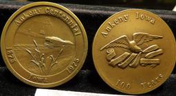 Pair of heavy High Relief Bronze Ankeny Iowa 100 Years Centennial Medals. 1875-1975.