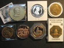 Washington, Lincoln, Washingtin DC., Terrace Hill, Scramento Ca. Medals and Tokens.