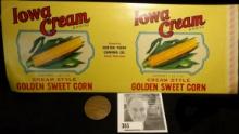 Original Label for IOWA CREAM BRAND CREAM STYLE GOLDEN SWEET CORN, packed by Center Point Canning Co