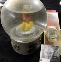 Mickey Mouse Snow Glass Globe. Doesn't appear to wind any longer; & Viet Nam Veterans Memorial Money