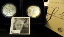 Pair of 2020 W U.S. Uncirculated Silver Eagle Silver Dollars in original boxes of issue with C.O.A.s