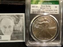 2021 (P) American Eagle Silver Dollar slabbed Struck at Philadelphia First Strike PCGS MS70 Silver E