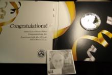 2022 W "Congratulations!" American Eagle One Ounce .999 Silver Proof in original packet of issue wit