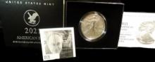 2021 W Uncirculated One Ounce .999 Fine Silver Dollar, in original box of issue.