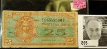 Series 521 Twenty-Five Cent Military Payment Certificate 1954-1958, Post Korean War era. Pre Viet Na