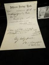 1884 Letter of Correspondence Jefferson Savings Bank, Shepherdstown, W. Va. Stamped signature of the