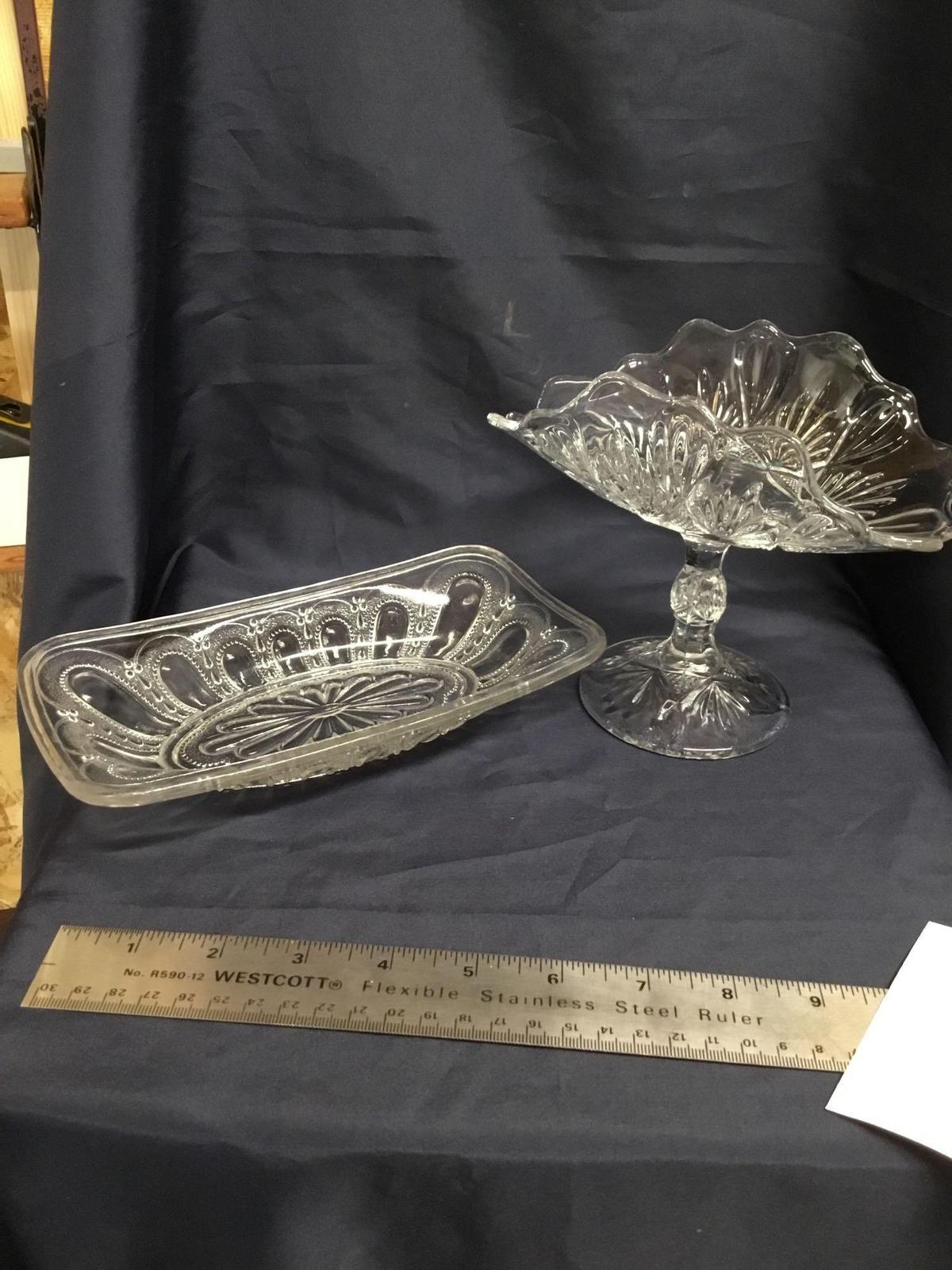 Vintage two piece pressed glass bowl and compote