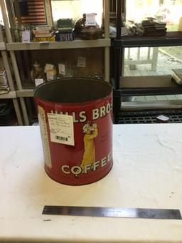 vintage large 1939 red can brand Hills Bros. coffee tin