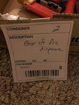box of miscellaneous Pez dispensers