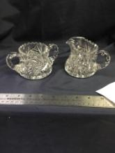 Vintage cut glass creamer and sugar pinwheel design creamer 3 1/4 inch sugar two and three-quarter