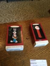 Hallmark keepsake, ornaments, bugs bunny, and Pez Santa new in box