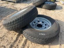 (2) 235/80R16 TIRES W/ 8 LUG GALVANIZED RIMS