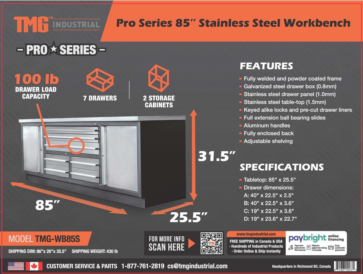 TMG WB85S 85" Work Bench