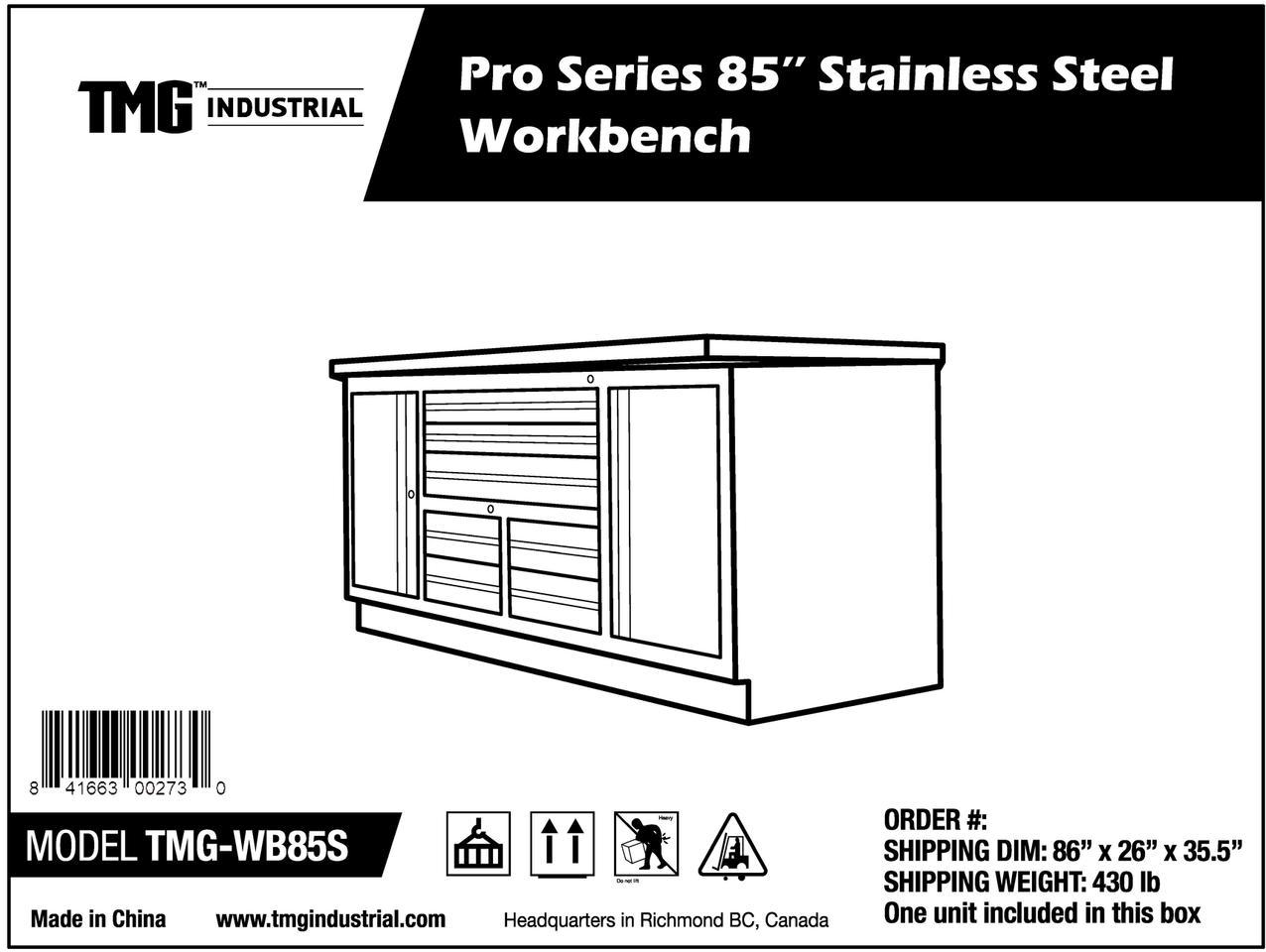 TMG WB85S 85" Work Bench