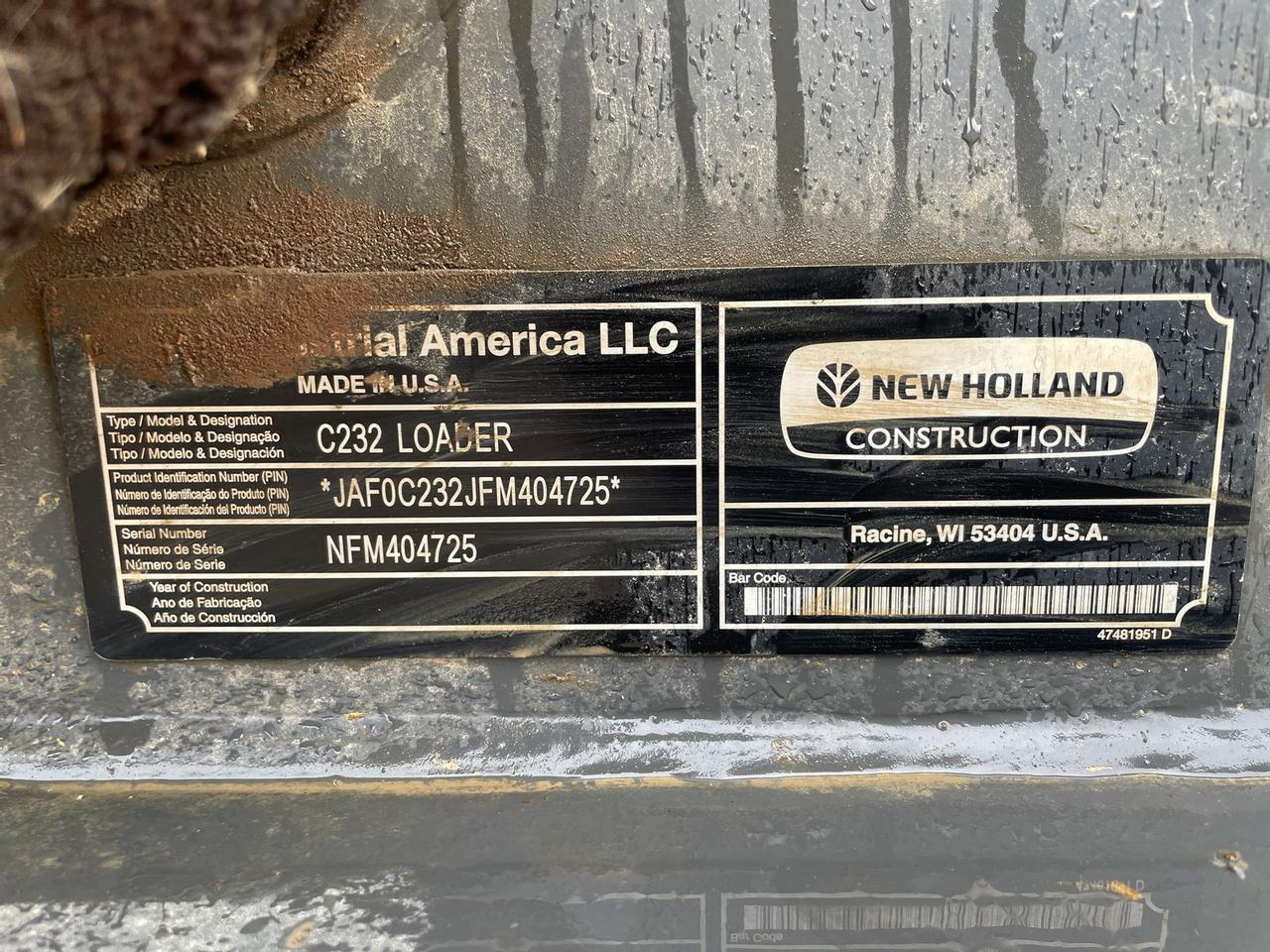 2015 New Holland C232 Skid Steer Loader